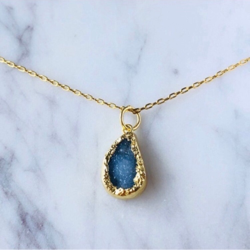 Blue Sugar Druzy Gold Necklace